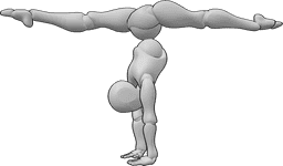 Referencia de poses- Postura frontal de pie - La mujer se para de manos y hace un split frontal en el aire
