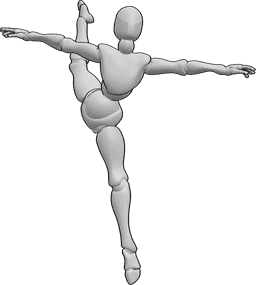 Riferimento alle pose- Posizione di salto con spaccata laterale - Donna che balla, salta in alto mentre fa una spaccata laterale in aria