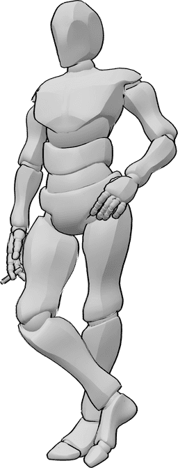 Posen-Referenz- Männlich stehend rauchende Pose - Mann steht mit gekreuzten Beinen, die linke Hand auf der Hüfte und hält eine Zigarette