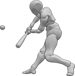 Riferimento alle pose- Posa della palla bassa - Giocatore di baseball maschio è in piedi e colpisce una palla bassa