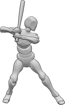 Référence des poses- Pose de baseball en attente - Un joueur de baseball se tient debout et attend la balle.