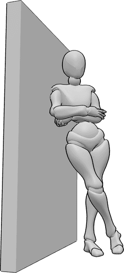 Posen-Referenz- An die Wand gelehnt Pose - Die Frau steht an die Wand gelehnt und hält die Arme verschränkt.