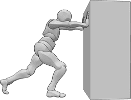 Riferimento alle pose- Posa dell'oggetto pesante da spingere - L'uomo è in piedi e spinge via con forza un oggetto pesante.