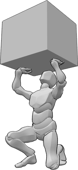 Référence des poses- Pose de poussée vers le haut - L'homme est agenouillé et pousse un objet lourd vers le haut.