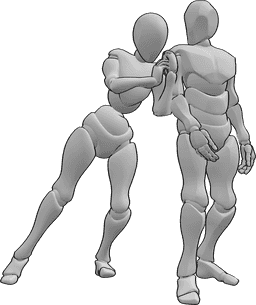 Référence des poses- Femme poussant la pose de l'homme - La femelle essaie de repousser le mâle, qui reste immobile.