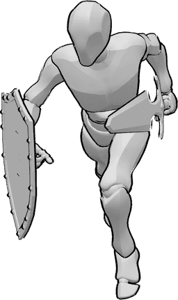 Posen-Referenz- Laufende Schwert und Schild Pose - Männlicher Läufer mit Schwert und Schild Pose