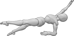 Référence des poses- Pose de natation féminine en dos crawlé - Femme nageant en dos crawlé dans l'eau