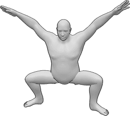 Posen-Referenz- Männlicher Sumo-Ringer in Pose - Männlicher Sumo-Ringer steht und bereitet sich auf den Kampf vor