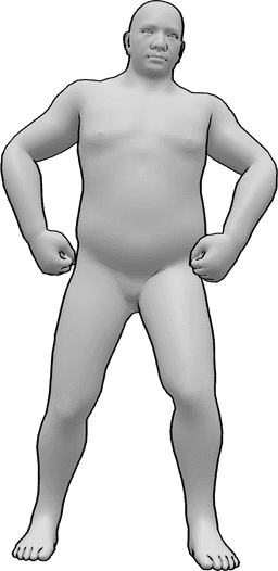 Referência de poses- Pose de sumo em pé - Lutador de sumo masculino de pé, em pose, a mostrar os seus músculos