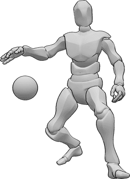 Referencia de poses- Postura masculina regateando a un jugador de balonmano - Jugador de balonmano masculino regateando, corriendo con el balón y mirando al frente
