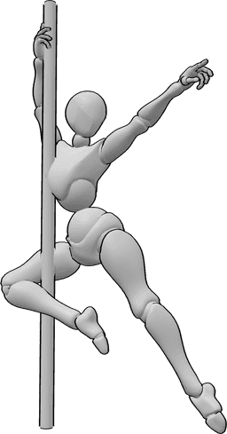 Referência de poses- Dançarina em pose de varão - Uma bailarina segura o varão com a mão direita e a perna direita