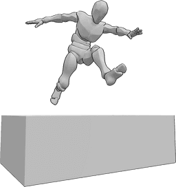 Referência de poses- Pose de salto sobre obstáculo - O homem está a saltar alto ao correr, ao saltar sobre um obstáculo