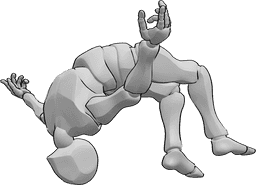 Référence des poses- Pose de Parkour backflip - Homme faisant un saut périlleux arrière en l'air, pose de saut périlleux arrière de parkour