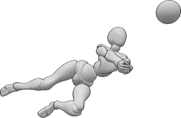 Riferimento alle pose- Posa di urto con il pavimento - Una giocatrice di pallavolo colpisce il pavimento per prendere la palla con un colpo secco