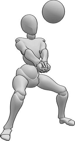Referência de poses- Pose de pancada de voleibol - Jogadora de voleibol bate na bola com uma pancada concentrada