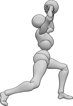 Referencia de poses- Postura de volea femenina - Jugadora de voleibol volea la pelota con las palmas de las manos por encima de la cabeza.