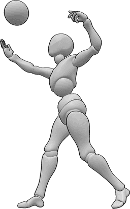 Referencia de poses- Postura de voleibol con la mano izquierda - Jugadora de voleibol lanza el balón y se dispone a golpear con la mano izquierda