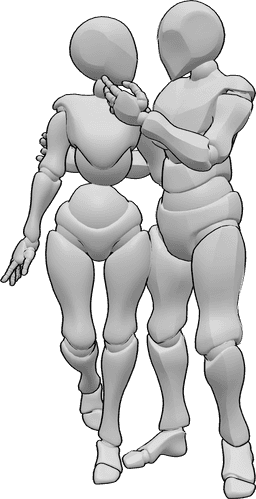 Referencia de poses- Postura masculina para ligar - La hembra y el macho están de pie, el macho está coqueteando con la hembra, acariciándole la cara