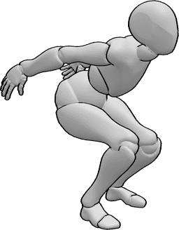 Referencia de poses- Postura femenina de salto en el sitio - Mujer preparándose para saltar en posición