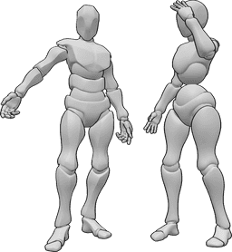 Referência de poses- Pose de conversa zangada entre homem e mulher - A mulher e o homem estão de pé e têm uma conversa furiosa, lutando