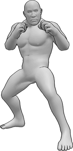 Référence des poses- Posture de boxe - L'homme brut se tient en position de boxe, prêt à se battre.
