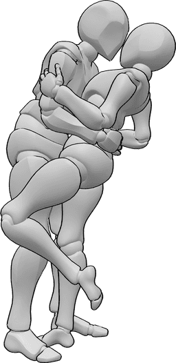 Referencia de poses- Postura de abrazo romántico - Hembra y macho se abrazan, la hembra se inclina y el macho la sujeta