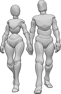 Referencia de poses- Mujer hombre caminando pose - Mujer y hombre caminan cogidos de la mano