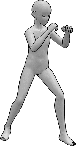 Referência de poses- MMA Pose de inatividade - Homem com base em anime em pose de artes marciais mistas