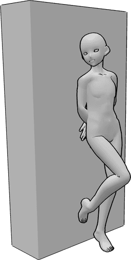 Referencia de poses- Postura con la espalda contra la pared - Anime base masculina de pie con la espalda contra la pared pose