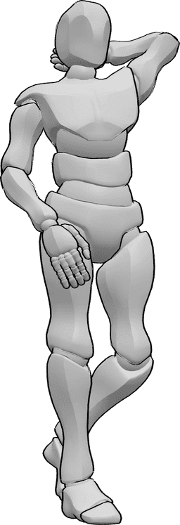 Référence des poses- Homme confiant posant debout - Un homme confiant se tient debout, la main droite dans sa poche et regarde vers l'avant, la main dans la poche.