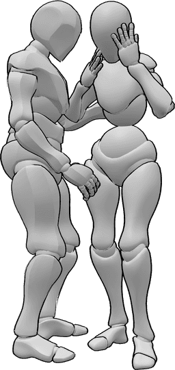 Referencia de poses- Llorando pose masculina femenina - La hembra llora, el macho la sostiene