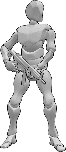 Riferimento alle pose- Posa maschile con pistola in mano - Uomo sicuro di sé con una pistola in posa