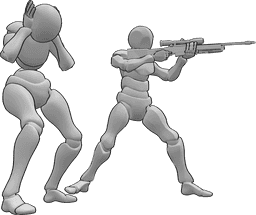 Riferimento alle pose- Posa di ripresa femminile maschile - Il maschio spara e il maschio si spaventa