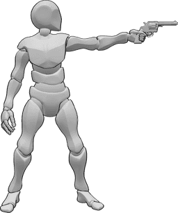 Posen-Referenz- Männliche Zielscheibenpose - Das Männchen zielt mit seiner Waffe auf die Zielscheibe
