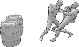 Posen-Referenz- Kneipenschlägerei - zwei Männer kämpfen in einer Bar