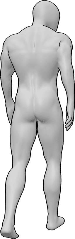 Referencia de poses- Postura masculina para caminar - Hombre caminando y mirando a la derecha, hombre de espaldas dibujo de referencia
