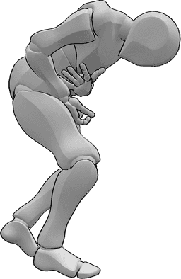 Referencia de poses- Postura masculina dramáticamente lesionada - Varón herido sujetándose el estómago actuando con pose dramática