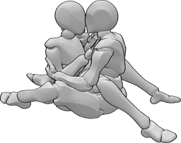 Referencia de poses- Sentado abrazando besando pose - Hombre y mujer sentados, abrazados y besándose.