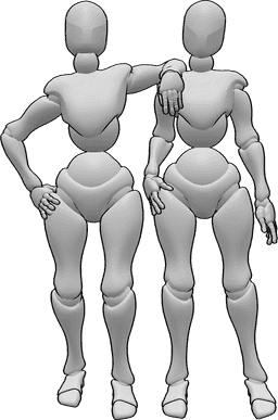 Posen-Referenz- Zwei weibliche Duos posieren - Zwei nebeneinander stehende Frauen posieren