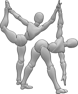 Referência de poses- Pose de ginástica em duo - As mulheres estão a fazer pose de ginástica juntas