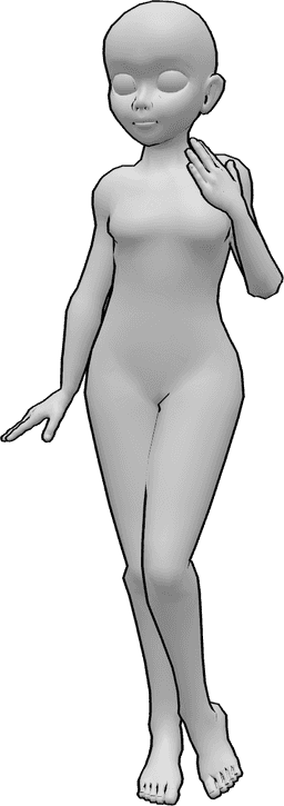Riferimento alle pose- Posa timida in piedi - Posa in piedi di una timida donna anime
