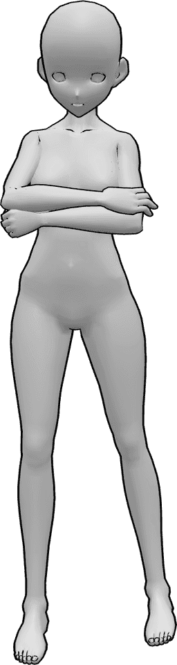 Référence des poses- Pose offensée debout - Une femme d'animation se tient debout et prend une pose offensée