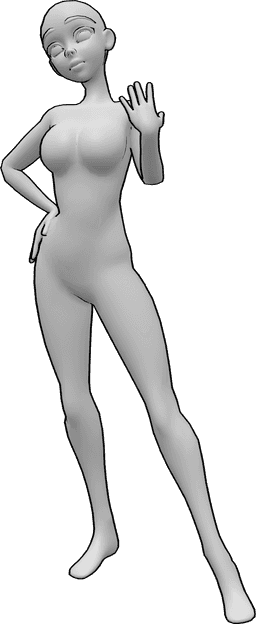 Referência de poses- Pose feminina de anime confiante - Mulher anime confiante em pose de pé