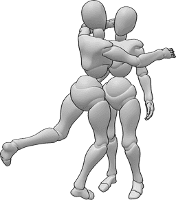 Posen-Referenz- Unerwartete Umarmungspose - Frau umarmt Frau aufgeregt und unerwartet