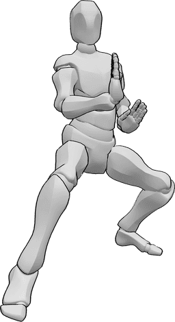 Referencia de poses- Postura de karate preparado para la lucha - Macho listo para luchar pose de karate