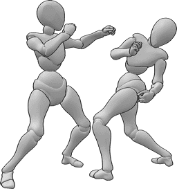 Posen-Referenz- Weicht der Punch-Pose aus - Zwei Frauen kämpfen, die Frau weicht der Schlagpose aus