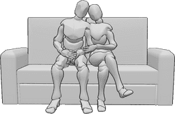 Posen-Referenz- Romantisches Paar sitzt Pose - Weibliches und männliches Paar sitzend, weibliche Umarmungen männliche Pose