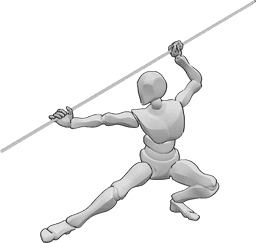 Referência de poses- Homem em pose de bastão - Homem a segurar um bastão em pose de kung fu