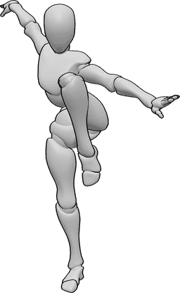 Référence des poses- Pose féminine de kung-fu - Pose dynamique de kung-fu pour femme
