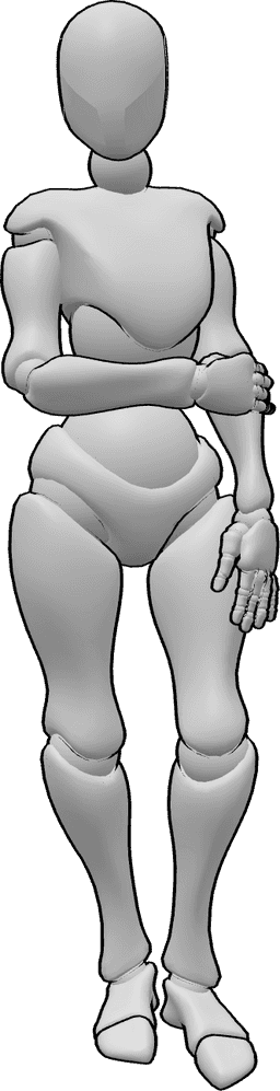 Referencia de poses- Postura femenina de pie - Mujer de pie y con la mano izquierda en pose